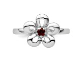 Sterling Silver Stackable Expressions Polished Flower Garnet Ring 0.13ctw