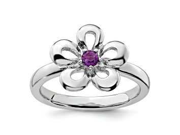 Picture of Sterling Silver Stackable Expressions Polished Flower Amethyst Ring 0.10ctw