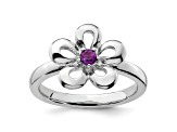 Sterling Silver Stackable Expressions Polished Flower Amethyst Ring 0.10ctw