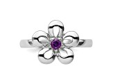 Sterling Silver Stackable Expressions Polished Flower Amethyst Ring 0.10ctw