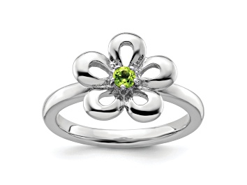 Picture of Sterling Silver Stackable Expressions Polished Flower Peridot Ring 0.12ctw