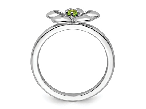 Sterling Silver Stackable Expressions Polished Flower Peridot Ring 0.12ctw