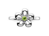 Sterling Silver Stackable Expressions Polished Flower Peridot Ring 0.12ctw