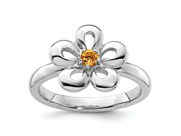 Picture of Sterling Silver Stackable Expressions Polished Flower Citrine Ring 0.1ctw