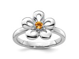 Sterling Silver Stackable Expressions Polished Flower Citrine Ring 0.1ctw