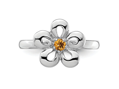 Sterling Silver Stackable Expressions Polished Flower Citrine Ring 0.1ctw