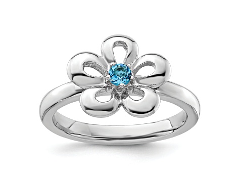Sterling Silver Stackable Expressions Polished Flower Blue Topaz Ring 0.1ctw