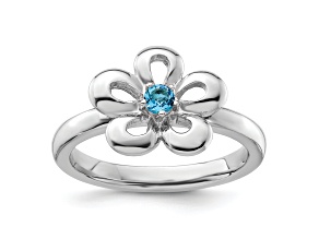 Sterling Silver Stackable Expressions Polished Flower Blue Topaz Ring 0.1ctw