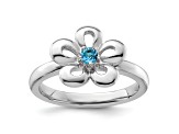 Sterling Silver Stackable Expressions Polished Flower Blue Topaz Ring 0.1ctw