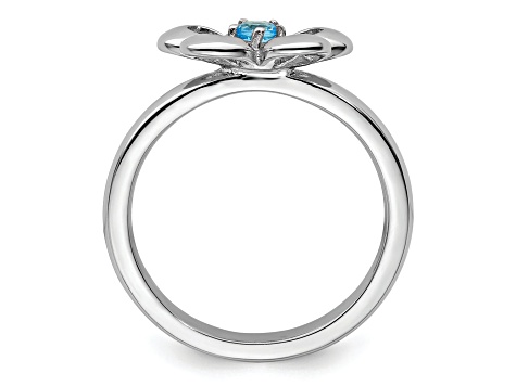 Sterling Silver Stackable Expressions Polished Flower Blue Topaz Ring 0.1ctw