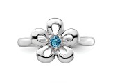 Sterling Silver Stackable Expressions Polished Flower Blue Topaz Ring 0.1ctw