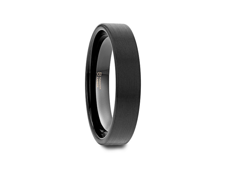 SAN ANTONIO Flat Black Tungsten Carbide Band with Brushed Finish 4mm