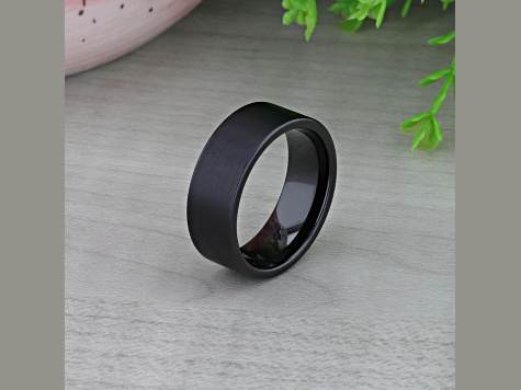 SAN ANTONIO Flat Black Tungsten Carbide Band with Brushed