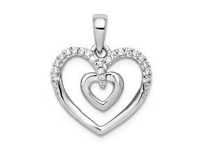 Rhodium Over 14k White Gold Diamond Double Heart Pendant