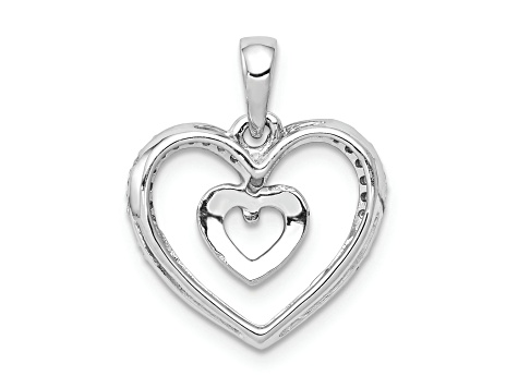 Rhodium Over 14k White Gold Diamond Double Heart Pendant