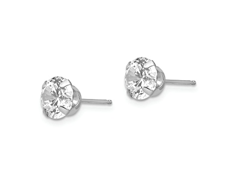 Rhodium Over 14K White Gold 6.5mm Cubic Zirconia Post Earrings