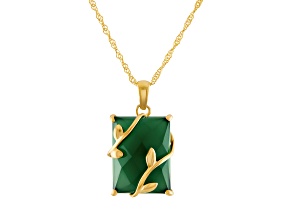 14K Yellow Gold Over Sterling Silver Green Chalcedony Leaf Pendant With Chain 7.5ctw