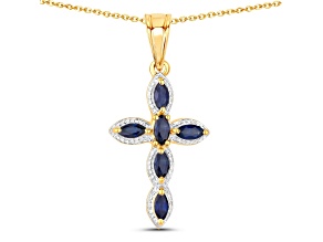 Blue Sapphire 18K Yellow Gold Over Sterling Silver Cross Pendant With Chain