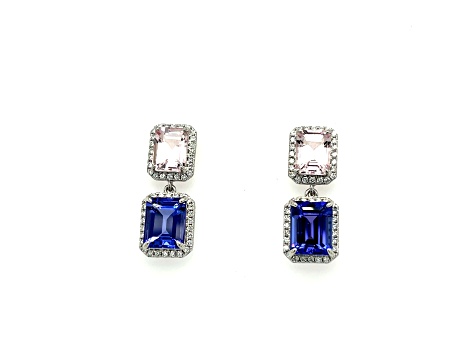 Morganite, Tanzanite and Diamond 14K White Gold Earrings