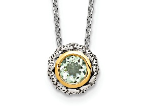 Sterling Silver Antiqued with 14K Accent Green Quartz Necklace