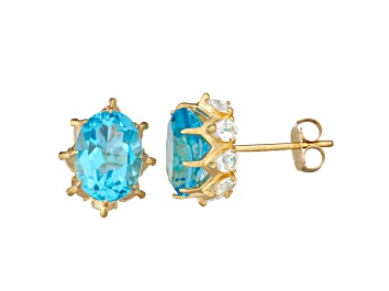 Picture of Oval Swiss Blue Topaz 10K Yellow Gold Stud Earrings 3.40ctw
