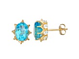 Oval Swiss Blue Topaz 10K Yellow Gold Stud Earrings 3.40ctw