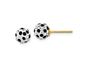 14k Yellow Gold Black and White Crystal 6mm Stud Earrings