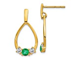 10k Yellow Gold 0.56ctw Emerald May Birthstone and White Sapphire Dangle Earrings