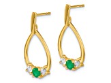 10k Yellow Gold 0.56ctw Emerald May Birthstone and White Sapphire Dangle Earrings