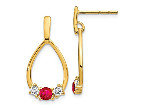 10k Yellow Gold 0.74ctw Ruby July Birthstone and White Sapphire Dangle Earrings