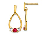 10k Yellow Gold 0.74ctw Ruby July Birthstone and White Sapphire Dangle Earrings