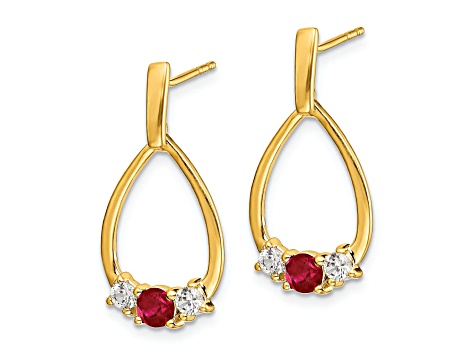 10k Yellow Gold 0.74ctw Ruby July Birthstone and White Sapphire Dangle Earrings