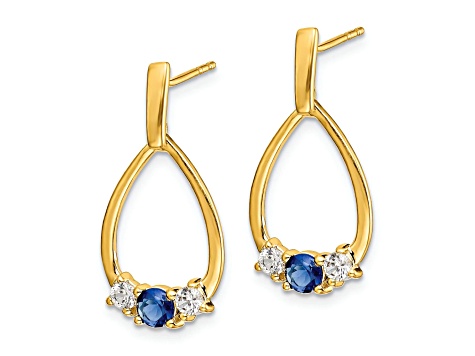 10k Yellow Gold 0.7ctw Blue Sapphire September Birthstone and White Sapphire Dangle Earrings