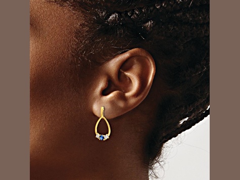 10k Yellow Gold 0.7ctw Blue Sapphire September Birthstone and White Sapphire Dangle Earrings