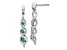 Rhodium Over 10k White Gold 0.12ctw Diamond and 0.38ctw Emerald Birthstone 3 Stone Dangle Earrings