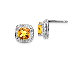 Sterling Silver Rhodium-plated Citrine and Diamond Post Earrings