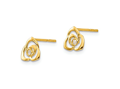 14k Yellow Gold Children's Cubic Zirconia Flower Stud Earrings