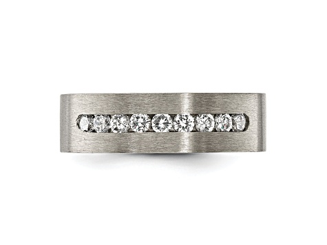 White Cubic Zirconia Titanium Flat 7mm Men's Band Ring