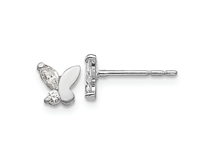 Rhodium Over 14k White Gold Children's Cubic Zirconia 7mm Butterfly Stud Earrings