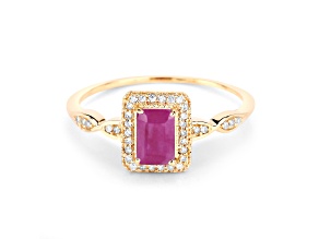 0.65ct Red Ruby With 0.10ctw White Diamond 14k Yellow Gold Engagement Ring For Women