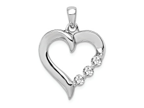 Rhodium Over 14k White Gold Three Stone Diamond Heart Pendant