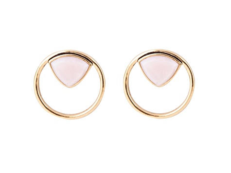 Barse Jewelry Pink Opal Gold Tone Circle Stud Earrings