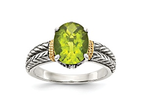 Sterling Silver with 14K Accent Antiqued Peridot Ring
