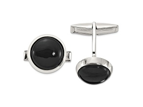 Sterling Silver Polished Round Onyx Cuff Links
