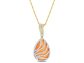 Orange Moonstone & Diamond 14K Yellow Gold Pendant With Chain 16.10ctw