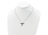 Rhodium Over Sterling Silver White Black Blue Cubic Zirconia Dragonfly Necklace