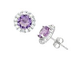 Round Amethyst 10K White Gold Halo Earrings 1.81ctw