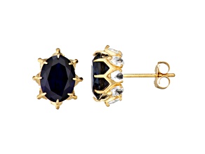 Oval Lab Created Sapphire 10K Yellow Gold Stud Earrings 3.80ctw