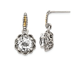 Sterling Silver with 14K Accent Antiqued Polished White Topaz Earrings