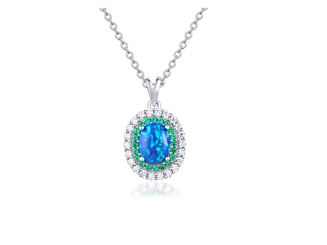 Lab Created Blue Opal, Green Nanocrystal & Cubic Zirconia Accents Sterling Silver Necklace